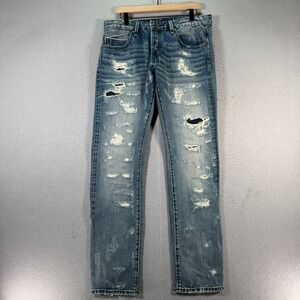 Cult Of Individuality Rebel‎ Straight Jeans Mens 33x34 Blue Lightwash Distressed